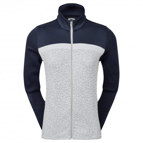 Curved Color Block Full Zip Sweater, Grey/Navy&White