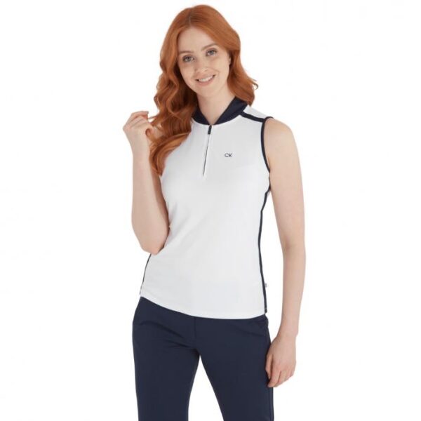Chenang Mouwloze Polo, White/navy - Afbeelding 2