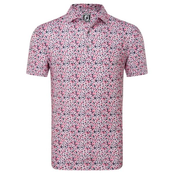 Primrose Print Lisle Polo, Coral Red/Navy/White