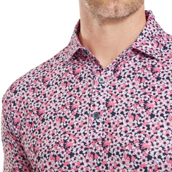 Primrose Print Lisle Polo, Coral Red/Navy/White - Afbeelding 5