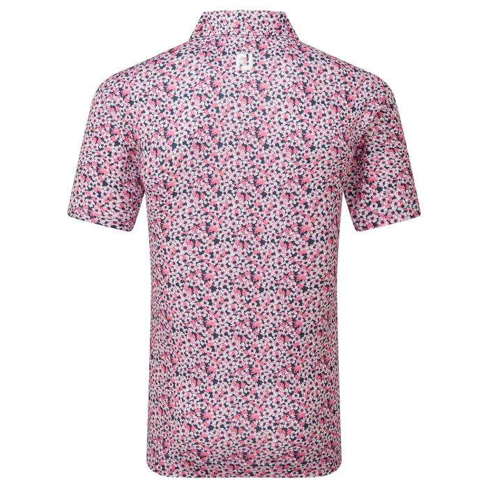 Primrose Print Lisle Polo, Coral Red/Navy/White - Afbeelding 3