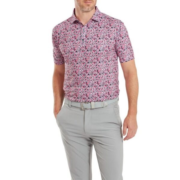Primrose Print Lisle Polo, Coral Red/Navy/White - Afbeelding 2