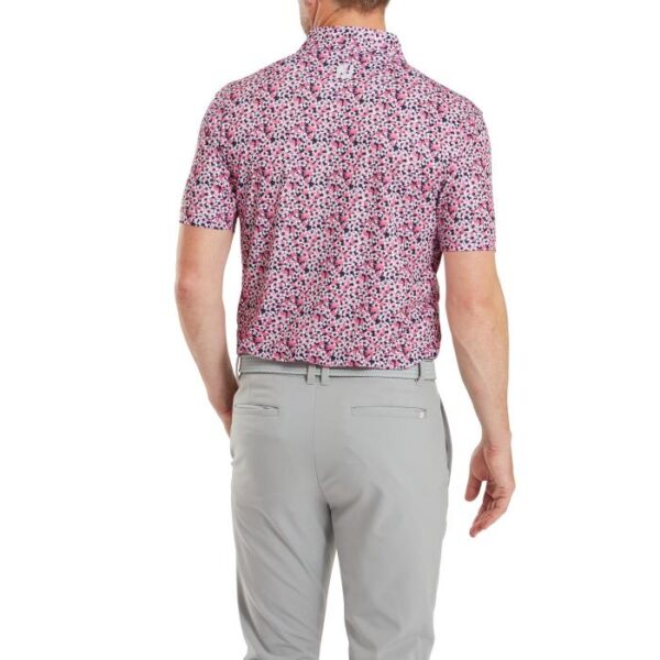 Primrose Print Lisle Polo, Coral Red/Navy/White - Afbeelding 4