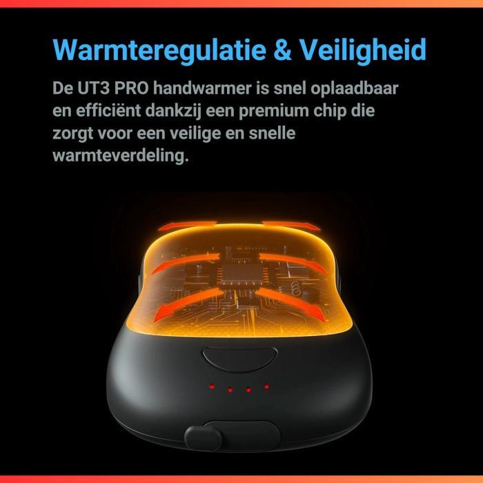 UT3 Pro Zwart/Oranje Elektrische Handwarmer 2st - Afbeelding 3