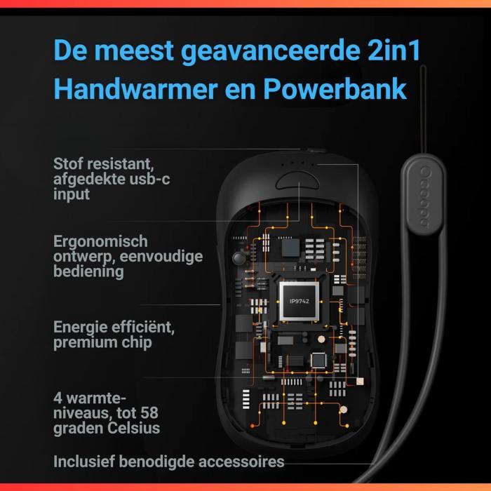 UT3 Pro Zwart/Oranje Elektrische Handwarmer 2st - Afbeelding 5