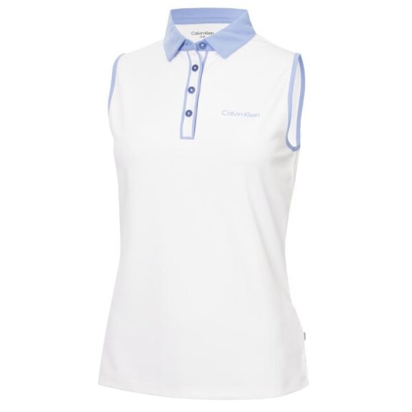 Leigh Mouwloze Polo, White/Cornflower Blue