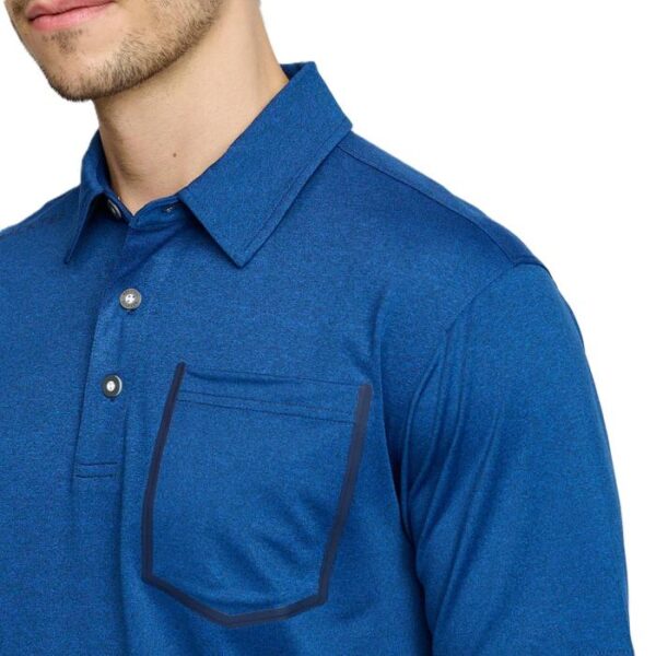 Mens Melange Polo, Marineblauw - Afbeelding 5