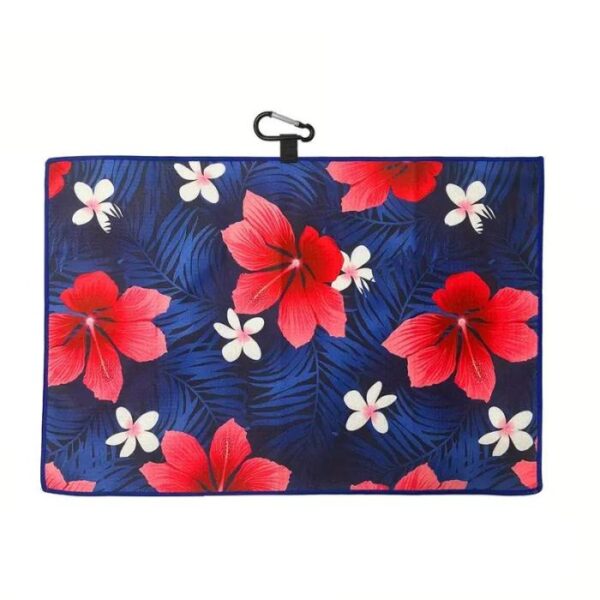 Microfiber golfhanddoek bloemen, Navy/Roze