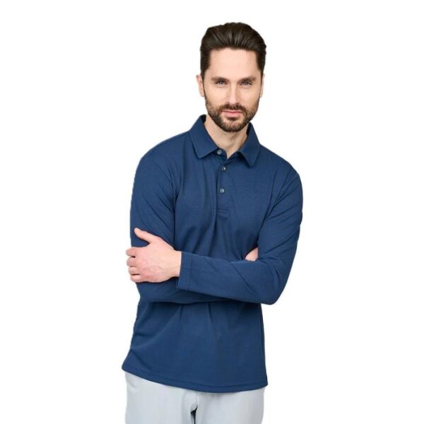 Mens Performance Long Sleeve Polo, Navy - Afbeelding 2