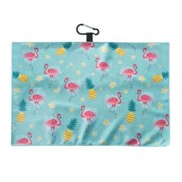 Microfiber golfhanddoek Flamingo's, Aqua