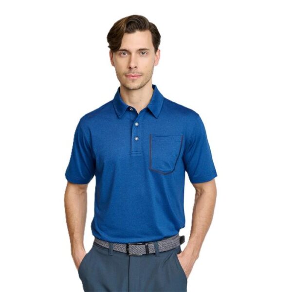 Mens Melange Polo, Marineblauw - Afbeelding 2