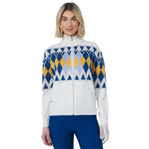 Placed Argyle Cardigan Lined, White