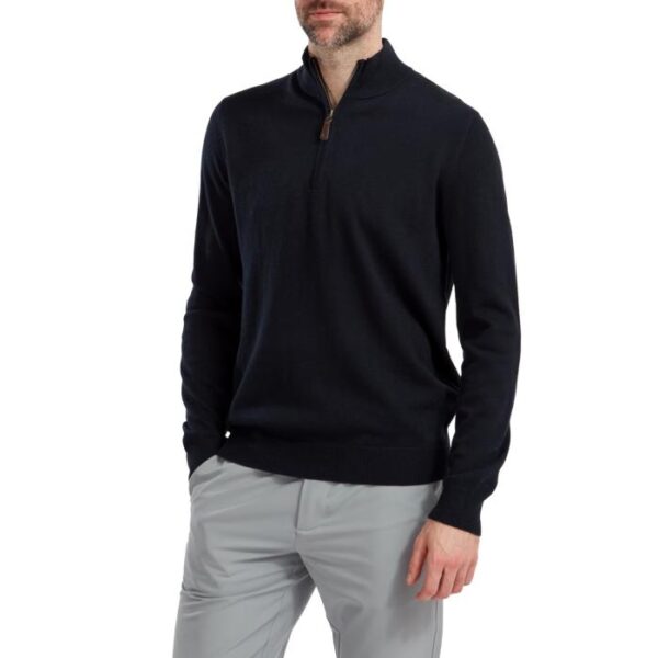 Wool Blend 1/2 Zip Pullover, Navy - Afbeelding 2