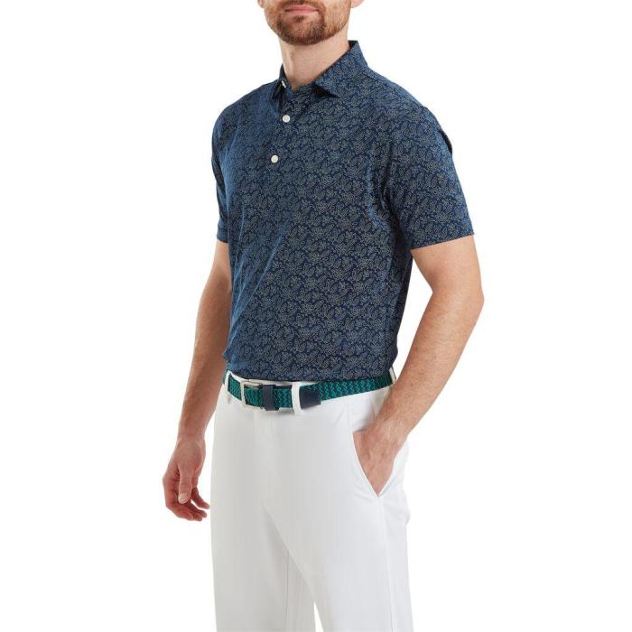 Wingtip Floral Lisle Polo, Navy/White - Afbeelding 2