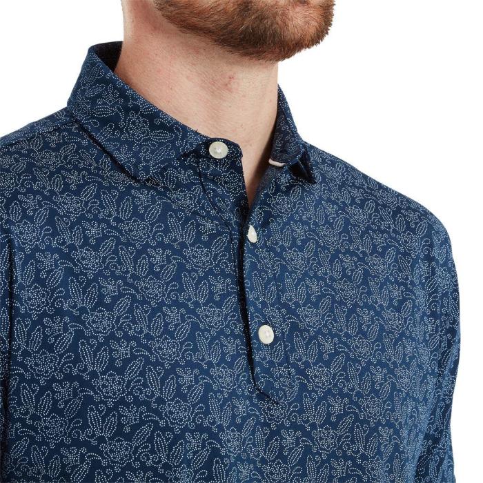 Wingtip Floral Lisle Polo, Navy/White - Afbeelding 5