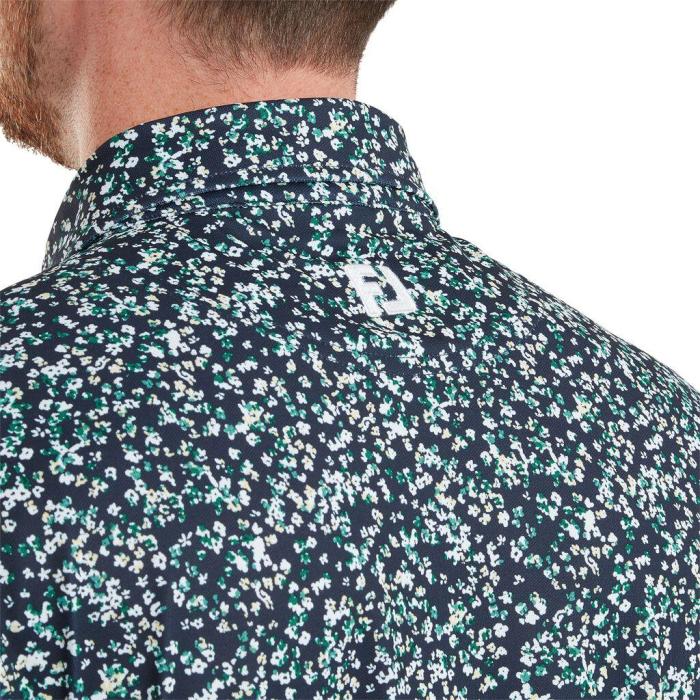 Watercolour Floral Print Pique Polo, Navy/Sunshine/Field Green - Afbeelding 5