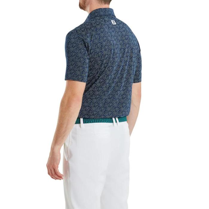 Wingtip Floral Lisle Polo, Navy/White - Afbeelding 4