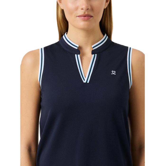 Round Neck Sleeveless Poloshirt, Navy - Afbeelding 3