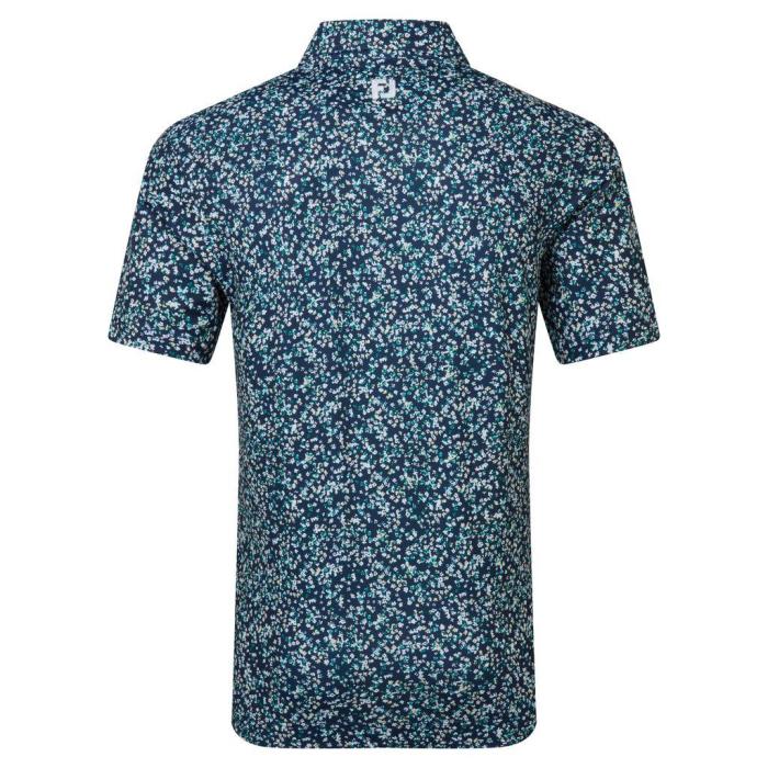 Watercolour Floral Print Pique Polo, Navy/Sunshine/Field Green - Afbeelding 3
