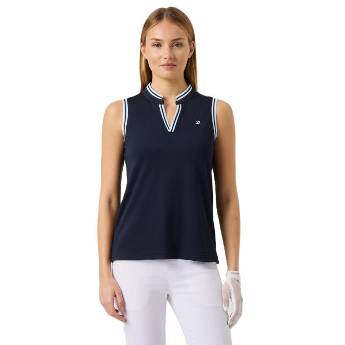 Round Neck Sleeveless Poloshirt, Navy