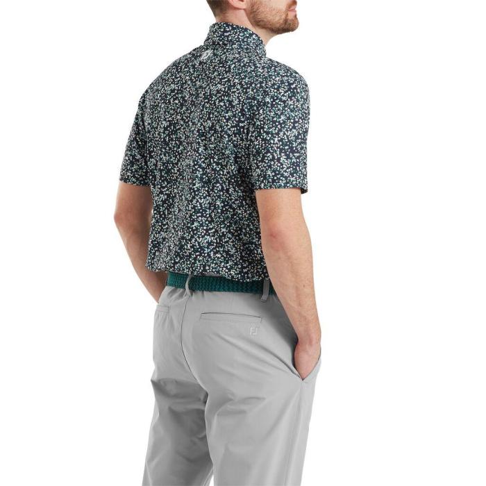 Watercolour Floral Print Pique Polo, Navy/Sunshine/Field Green - Afbeelding 4