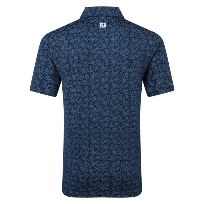 Wingtip Floral Lisle Polo, Navy/White - Afbeelding 3